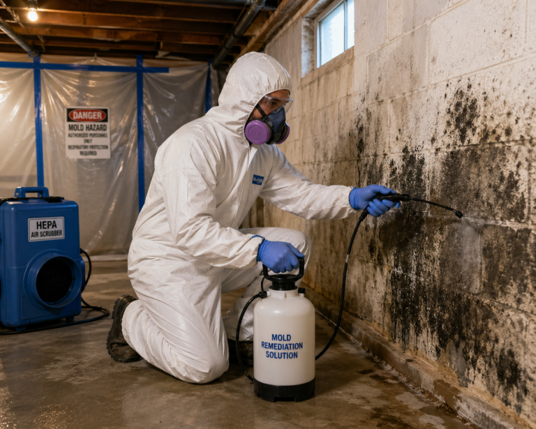 Technician performing mold remediation