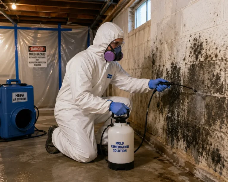 Technician performing mold remediation